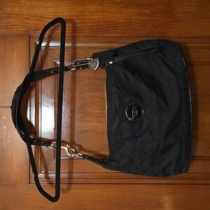 LIKE NEW BLACK QUILTED COACH BAG, BLUE INTERIOR